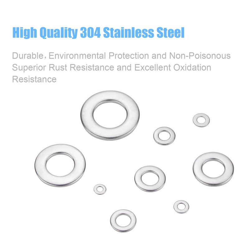 DYWISHKEY 700 Pieces 9 Sizes Stainless Steel Flat Washers Assortment Kit (M2 M2.5 M3 M4 M5 M6 M8 M10 M12) - Image 2